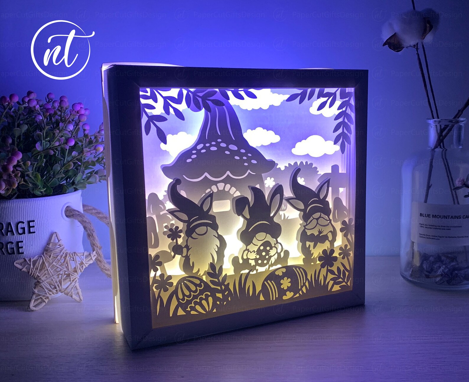 Easter Gnomes Shadow Box Template: 3D Bunny Lightbox SVG (digital File ...