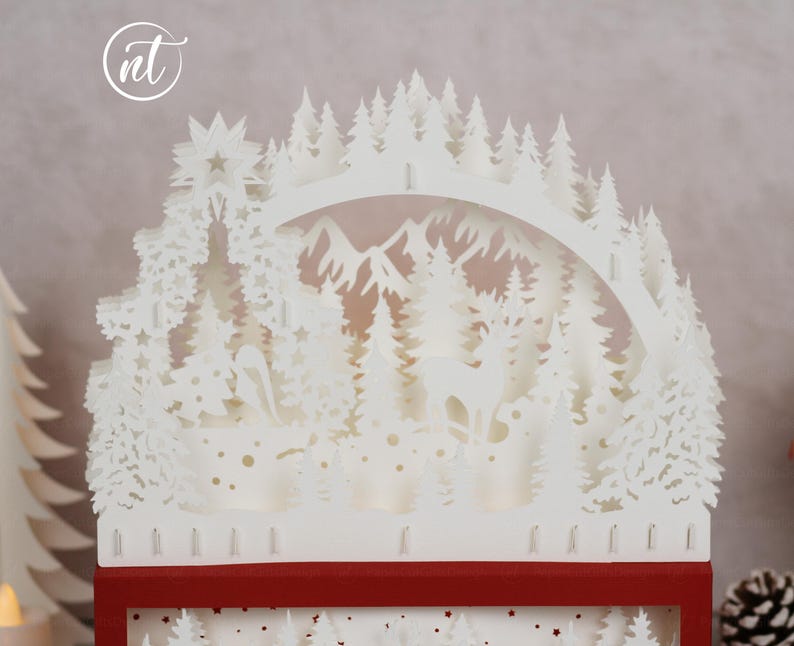 Merry Christmas With Deer Paper Cut Lantern Template: Luminary SVG, PDF ...