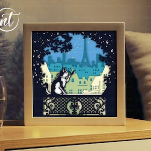 Cat and Butterfly Lightbox Template: 9x9 Shadow Box (Digital File)