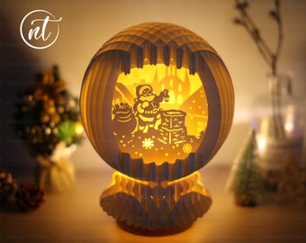 Santa Sphere 3D Popup Card: Christmas Paper Cutting Template (SVG, PDF, PNG)