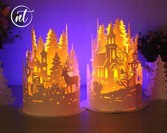 Christmas Paper Lantern SVG Template: Holiday Papercut Lamp (Digital Download)