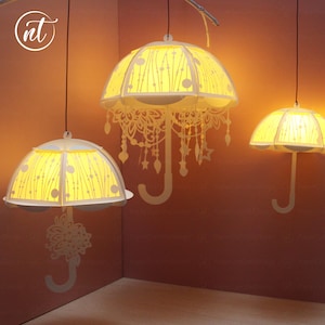 Pack 3 Cute Umbrella Lanterns - Paper cutting templates - Luminary SVG - DIY Paper Lanterns