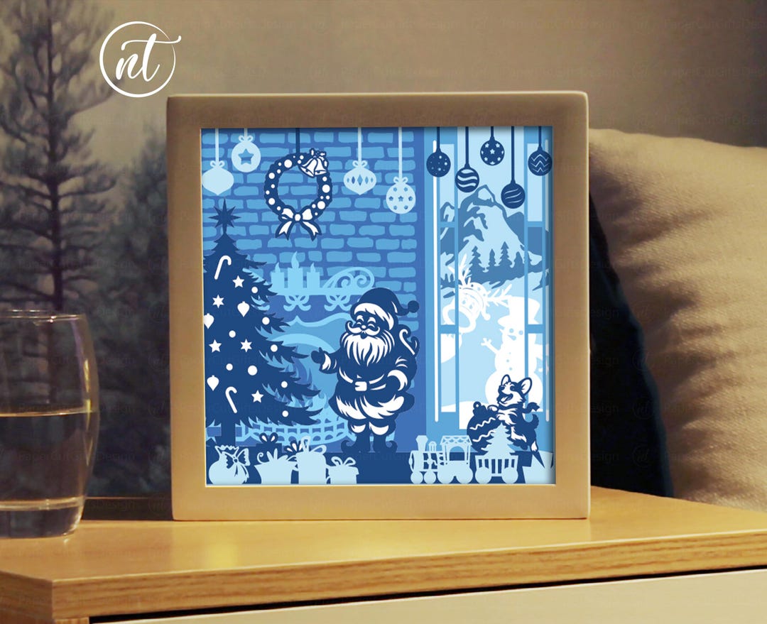 Tree Light Box Santa Decorating Christmas Tree Light Box Template: Paper Cut Shadow ...