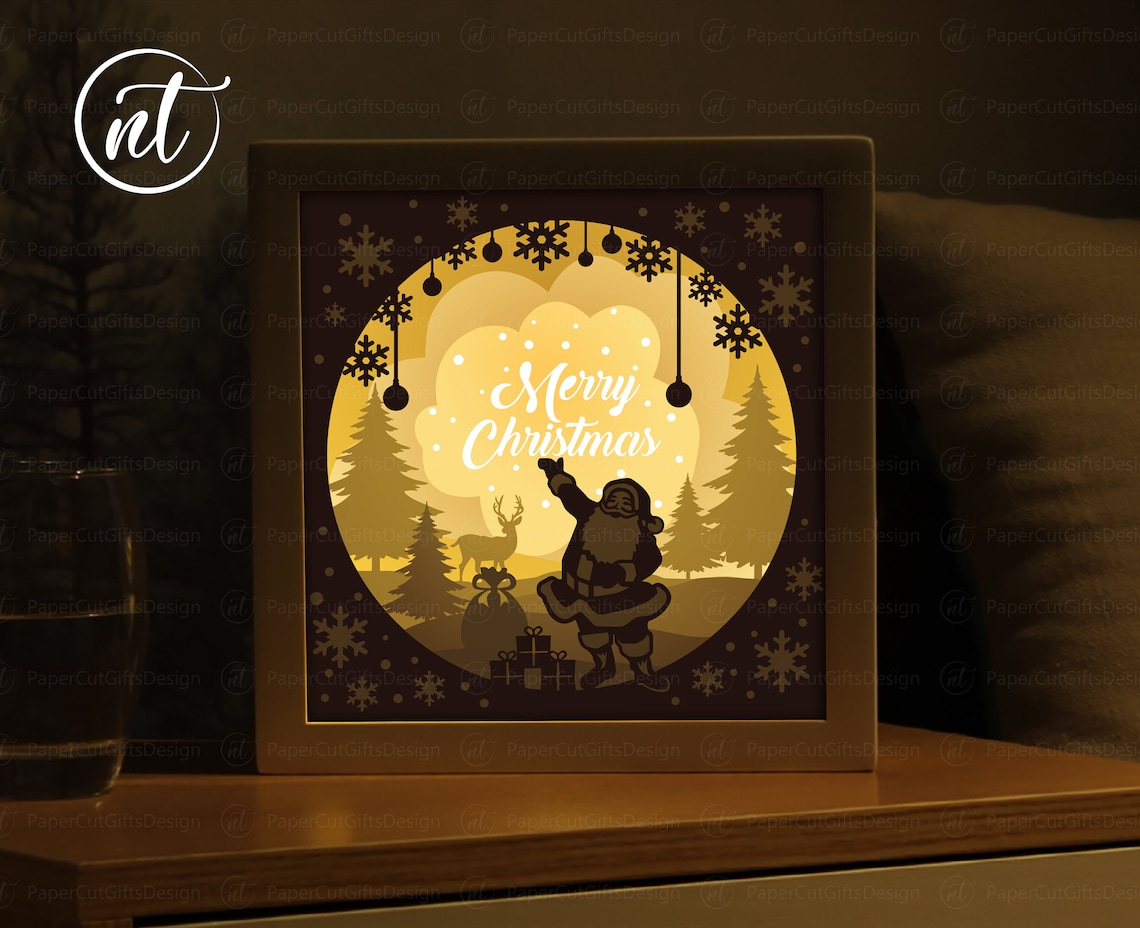 Merry Christmas Light Box Template Paper Cut Shadow Box Etsy