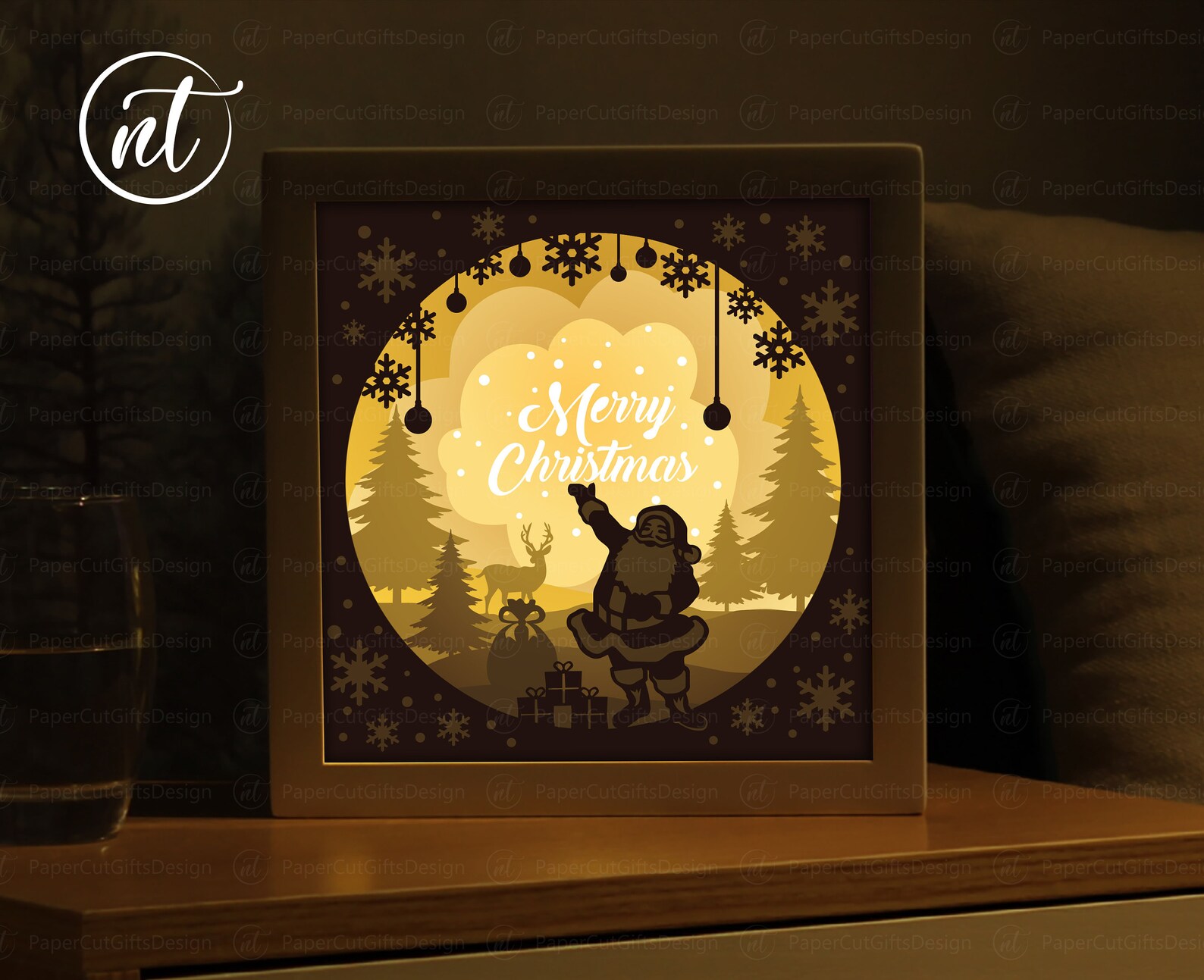 Merry Christmas Light Box Template Paper Cut Shadow Box Etsy