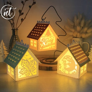 Mini House Christmas Lantern SVG: Paper Cut Template (Digital Download)