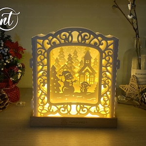 Vrolijk kerstfeest met sneeuwpop pop-upkaart 3D, vrolijke kerstkaart, Shadowbox-kaart Cricut, speciale cadeaubonnen, SVG-BESTAND