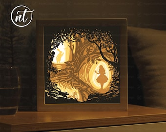 Alice in Wonderland Lightbox Template: Paper Cut Shadow Box (SVG, PDF, PNG)