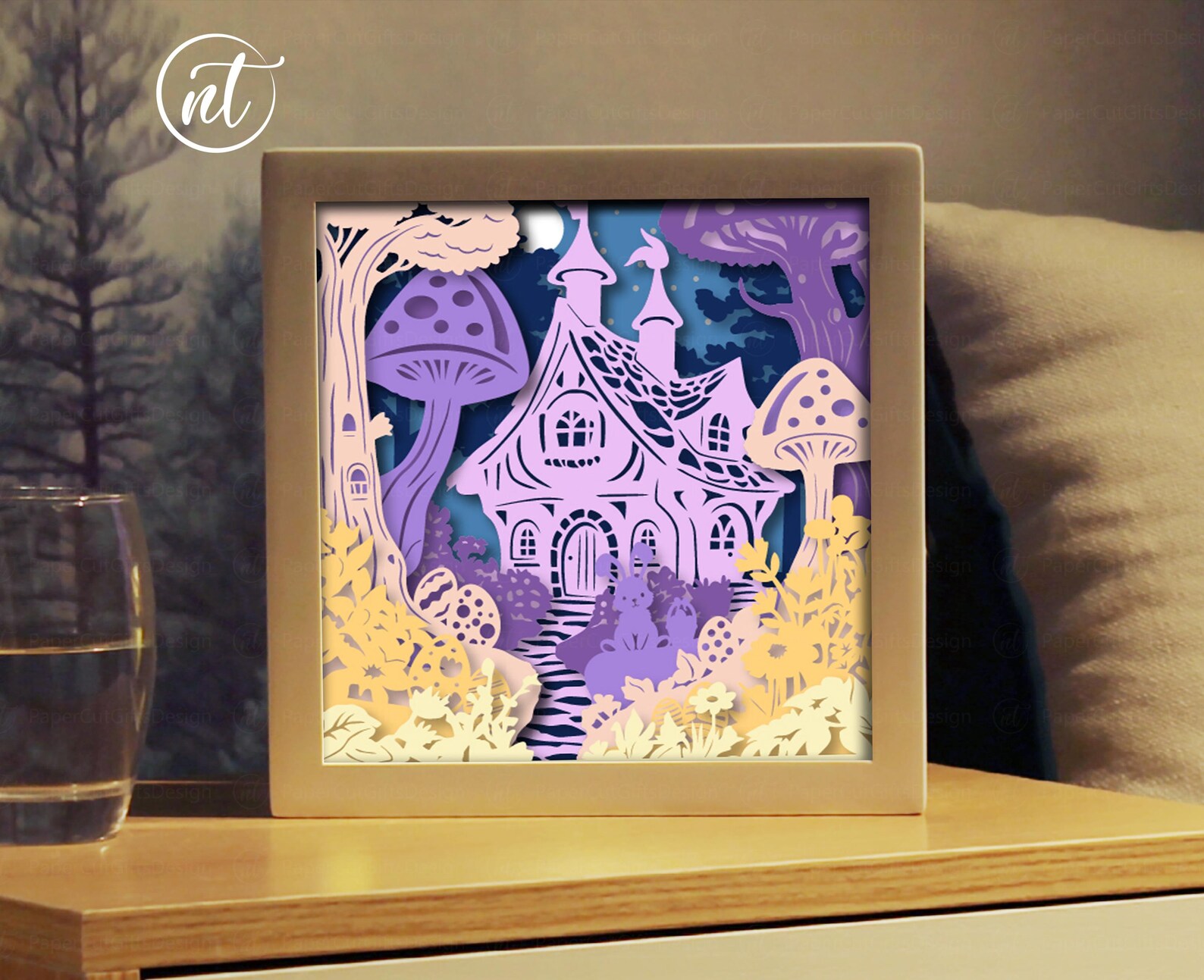 Easter Bunny Cottage Shadow Box SVG: 3D Paper Cut Lightbox (digital ...