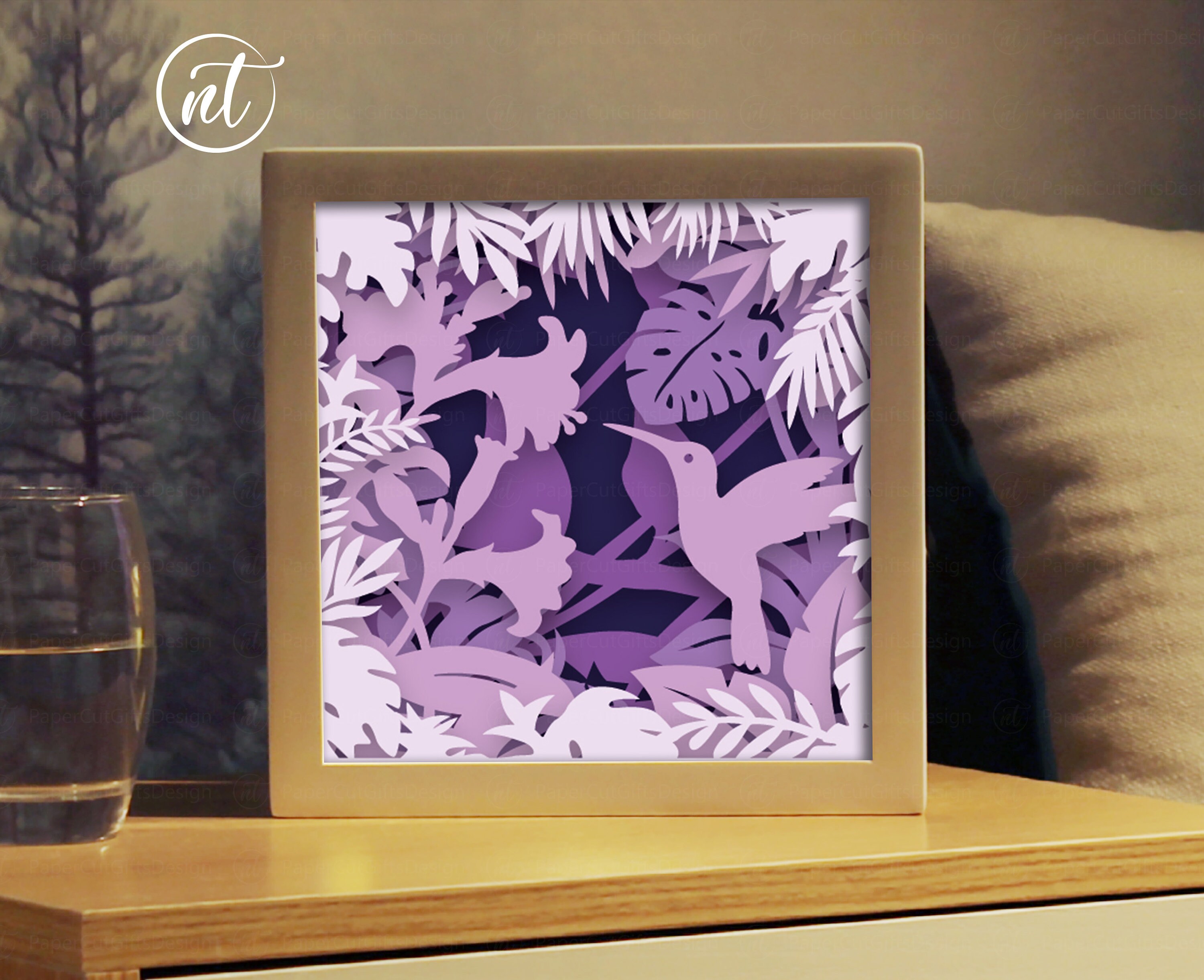 Hummingbird Shadow Hummingbird Shadow Lightbox Template: Paper Cut SVG, Cricut, Silhouette ...