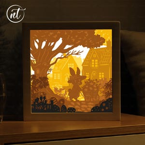 Lapin de Pâques Lightbox, SVG de lapin de Pâques, boîte d'ombre en papier découpé, fichier SVG de Pâques 3D