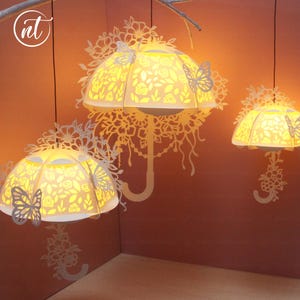 Pack 3 Rose Umbrella Paper Lanterns - Paper cutting templates - Luminary SVG - DIY Paper Lanterns