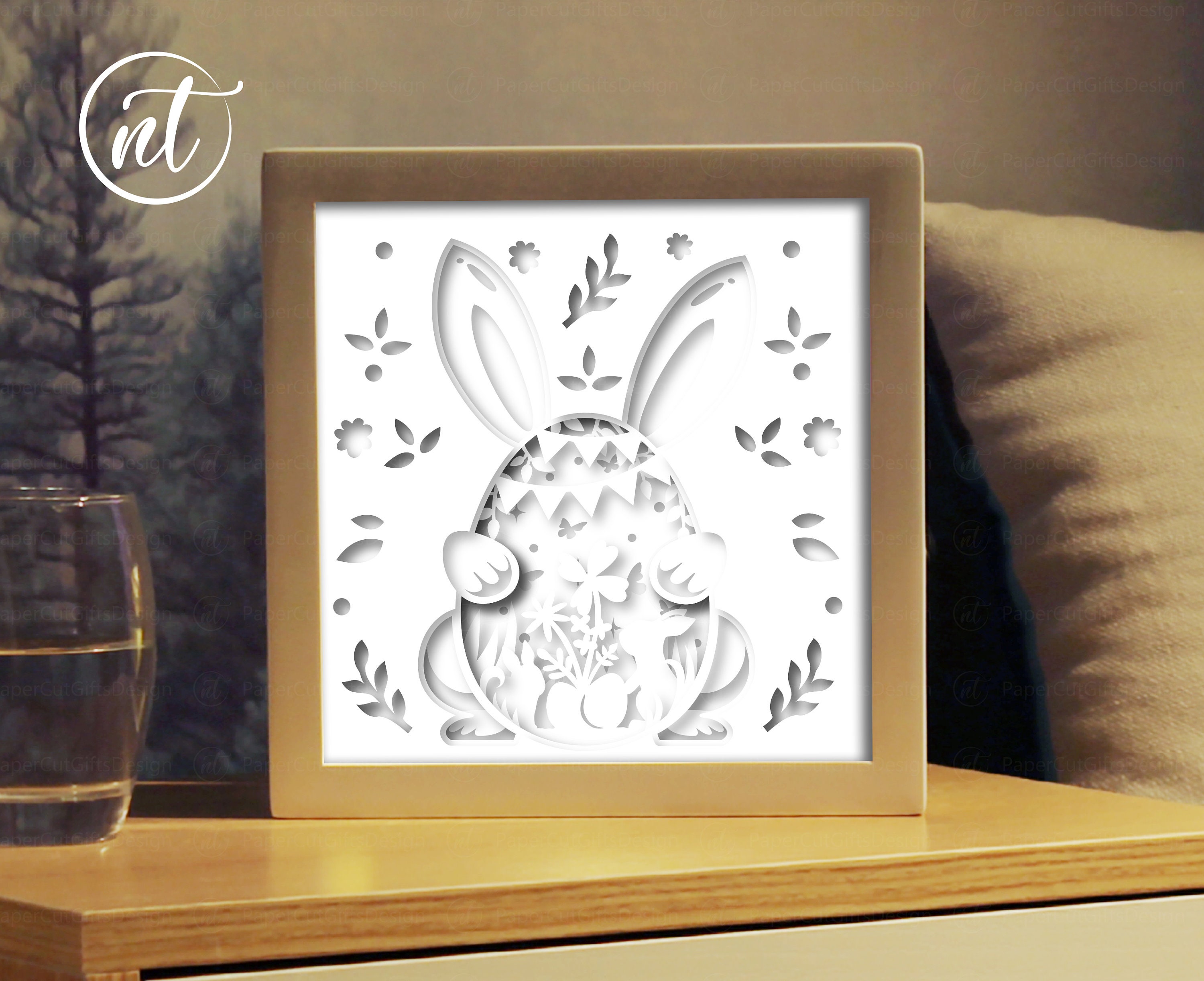Easter Bunny Egg Holder Shadow Box SVG: 3D Paper Cut Lightbox (digital ...