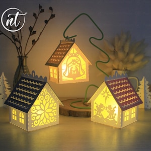 Tiny House Ornaments Paper Cut Templates, Mini House Xmas Decorations