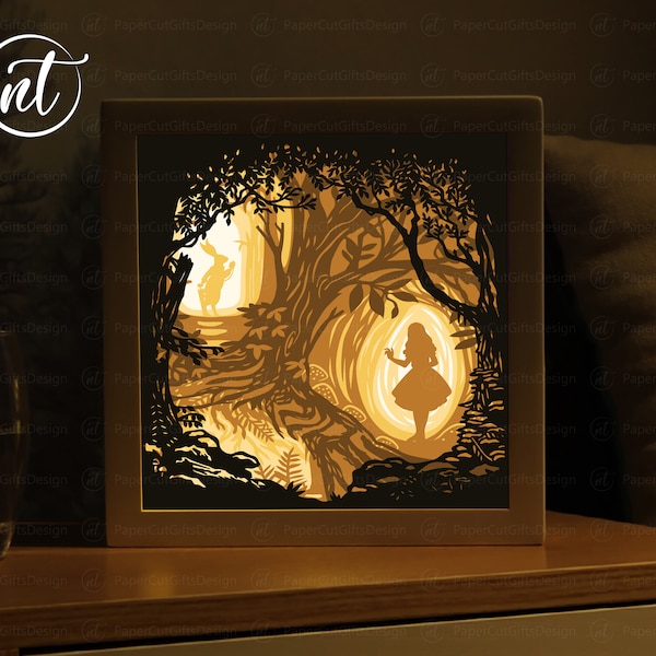 Alice Lightbox Template, Shadow Box, Paper Cut Shadow Box, Shadowbox card Cricut, Silhouette files, Digital File, SVG FILE