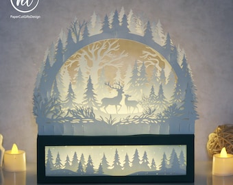 Christmas Deer Paper Cut Lightbox Template: Luminary SVG, PDF, PNG (Digital Download)