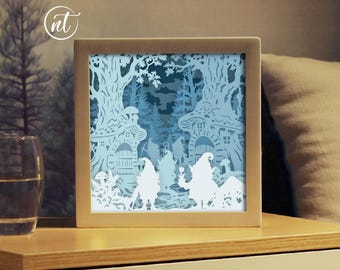 Gnome Shadow Box SVG: 3D Paper Cut Lightbox Template (Digital Download)