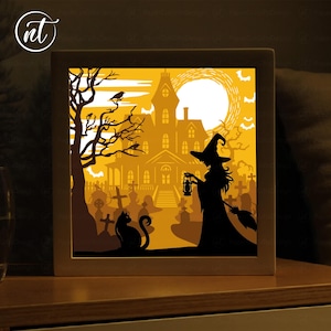 Modèle de boîte lumineuse belle sorcière, boîte d'ombre, boîte d'ombre en papier découpé, carte Shadowbox Cricut, fichiers Silhouette, fichier numérique, fichier SVG