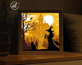 Sjabloon heks lightbox: 3D Paper Cut Shadow Box (digitaal bestand)