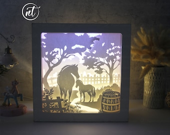 Mother & Baby Horse Shadow Lightbox: Papercut Template (SVG, PDF)