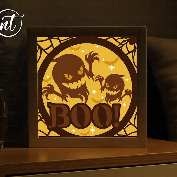Boo Halloween Ghost Shadow Box SVG, Halloween Light Box Template, Paper Cut Template, Halloween Decorations Boo Halloween Ghost Shadow Box SVG, Halloween Light Box Template, Paper Cut Template, Halloween Decorations