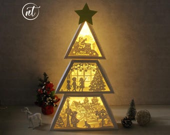 3D Christmas Tree Shadow Box Template: Paper Cut SVG File
