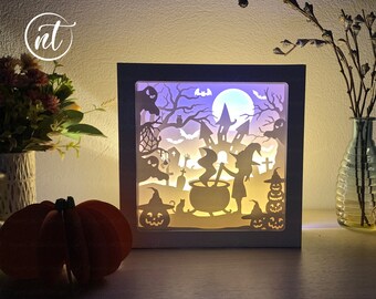 Kleine Hexe Halloween Lightbox SVG: Papierschnitt Vorlage (Digitaler Download)