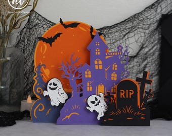 Haunted House Halloween 3D Pop-Up Card SVG files, DIY Halloween Digital Download
