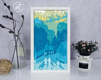 Christmas Village Light Box Template: Paper Cut Shadow Box (SVG, PDF, PNG)