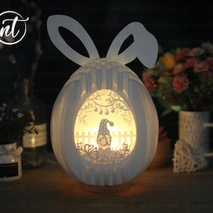 Gnome Pâques Popup 3D SVG, Oeuf de lapin de Pâques, Modèle de coupe de papier, FICHIER SVG de Pâques 3D