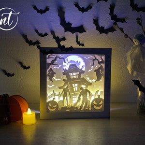 Zombies Wake Up Halloween Shadow Lightbox SVG, Halloween Shadowbox Template, Zombies Paper Cutting Files