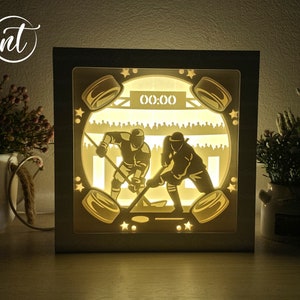 Hockey Light Box Template: Sports Paper Cut Shadow Box (SVG, PDF, PNG)