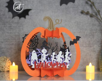 Halloween Pumpkin Trick Or Treat Template, Halloween Paper Lanterns, Halloween SVG Files