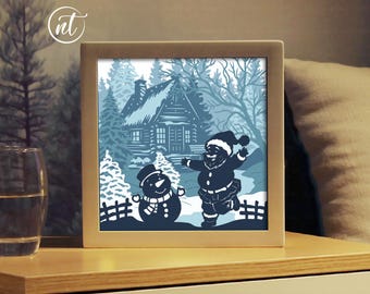 Santa & Snowman Light Box Template: Paper Cut Shadowbox SVG (Digital Download)