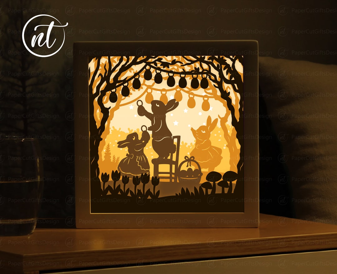 Easter Bunny Shadow Box SVG: 3D Paper Cut Lightbox Template (digital ...