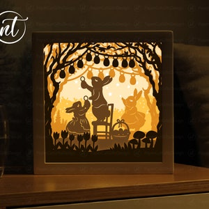 Super mignon boîte d'ombre de Pâques, lapin de Pâques Lightbox SVG, boîte d'ombre découpée en papier, fichier SVG de Pâques 3D