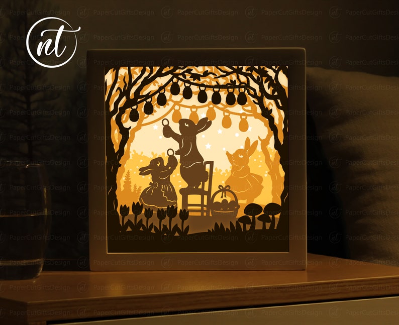 Easter Bunny Shadow Box SVG: 3D Paper Cut Lightbox Template (digital ...