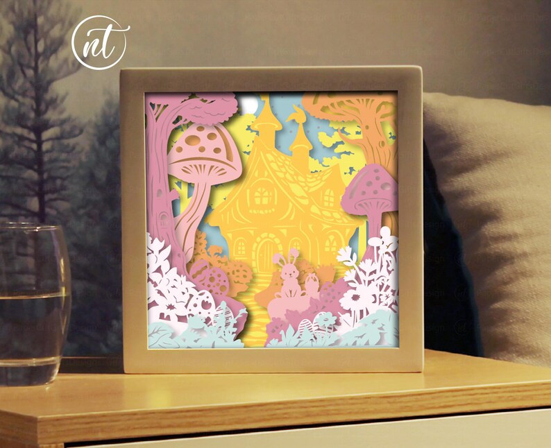 Easter Bunny Cottage Shadow Box SVG: 3D Paper Cut Lightbox (digital ...