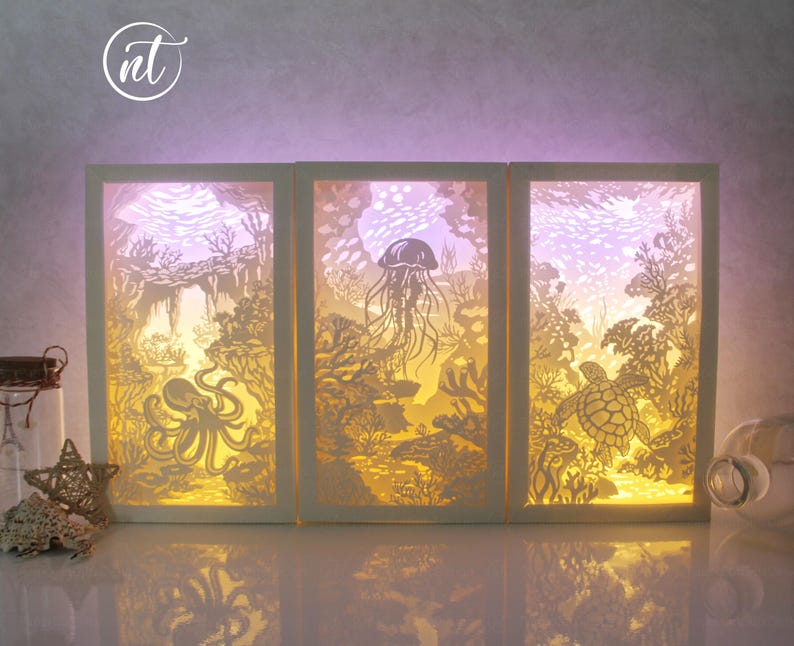 Combo the Undersea World Shadowbox, Paper Cutting Templates, DIY Gift ...