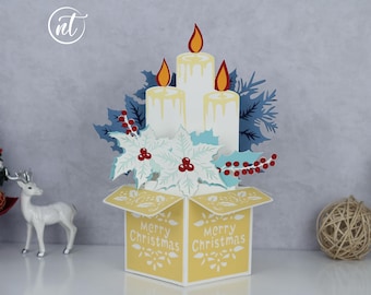 Christmas Candle Pop-Up Card Template, Paper Cut SVG, DIY (Digital Download)