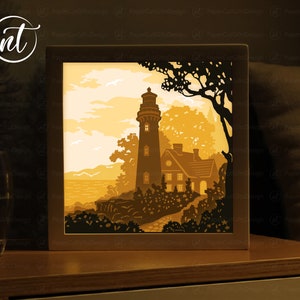 Modello lightbox faro, modello scatola ombra tagliata su carta, file Silhouette, file digitale, FILE SVG