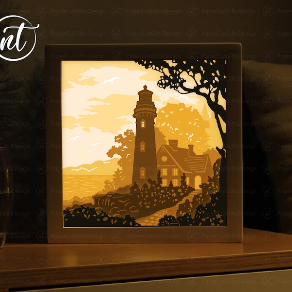 Lighthouse Lightbox Template, Paper Cut Shadow Box Template, Silhouette files, Digital File, SVG FILE