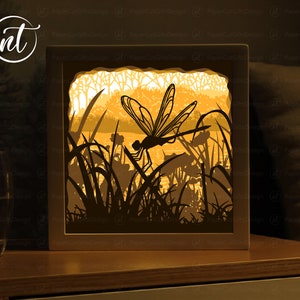Modello Lightbox libellula, modello Shadow Box tagliato con carta, carta Shadowbox Cricut, file Silhouette, File digitale, FILE SVG