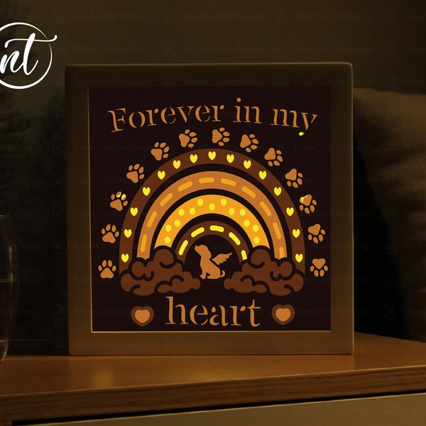 3D Dog Memorial Day Rainbow Shadow Box For Cricut, Forever In My Heart Template SVG, Cricut Files,  Lightbox SVG