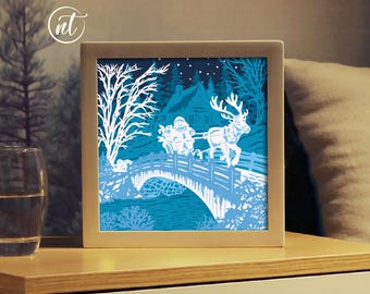 Santa Claus Christmas Light Box Template: Paper Cut Shadow Box (SVG, PDF, PNG)