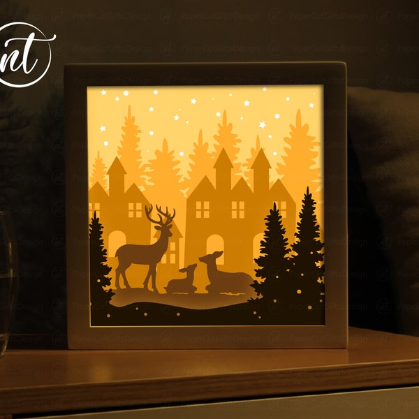 Deer Family Shadow Box Template, Merry Christmas Paper Cut Shadow Lightbox , Shadow box SVG, SVG FILE Deer Family Shadow Box Template, Merry Christmas Paper Cut Shadow Lightbox , Shadow box SVG, SVG FILE