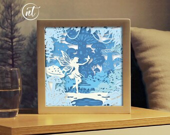 Fairy Forest Lightbox Template, Paper Cut Shadow Box (svg, pdf, png, silhouette, dxf)