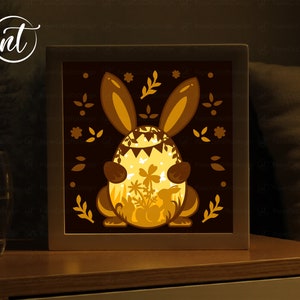 Oeuf de lapin de Pâques porte Shadow Box, lapin de Pâques Lightbox SVG, boîte d’ombre découpée en papier, fichier SVG de Pâques 3D
