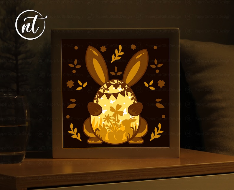 Easter Bunny Egg Holder Shadow Box SVG: 3D Paper Cut Lightbox (digital ...