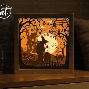 Halloween Light box Template, Paper Cut Shadow Box Template, Shadow box card Cricut, Silhouette files, Digital File, SVG FILE